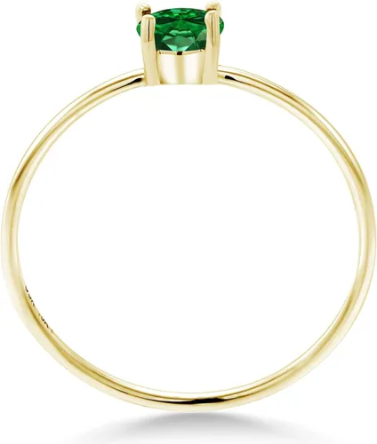 Miniatura 3 de Gem Stone King Anillo de compromiso de esmeralda simulada de oro amarillo de 10 quilates para mujer