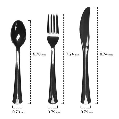 Miniatura 2 de Party Essentials Cubiertos combinados de plástico de lujo extra resistentes, color negro, 192 piezas (64 cuchillos, 64 tenedores, 64 cucharas)
