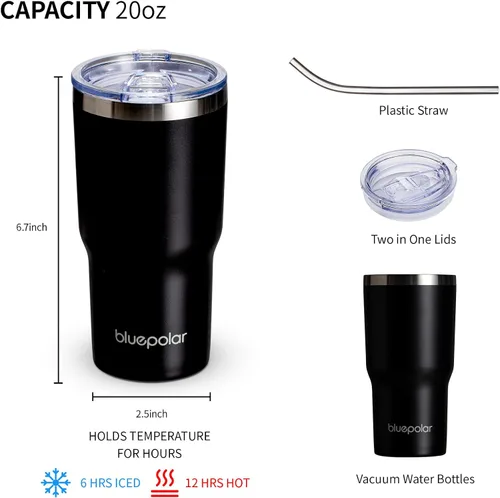 Miniatura 5 de Taza de café térmica de 20 onzas, taza aislada, taza portátil para llevar con tapa y pajita, vaso de viaje de agua de acero inoxidable para bebidas