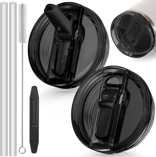 Miniatura 60 de 14 oz Tapa con popote abatible de repuesto para accesorios de vaso Stanley, 2 tapas antiderrames a prueba de derrames para vasos Stanley de 14 oz