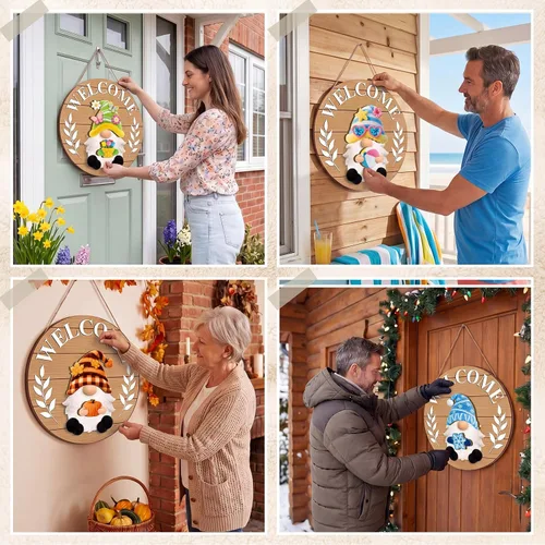 Miniatura 5 de Qunclay 31 piezas 3D de grano natural intercambiable de madera gnomo para puerta, decoraciones navideñas de gnomo con piezas magnéticas y sombreros