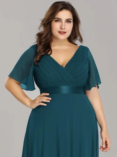 Miniatura 63 de Ever-Pretty Vestido formal para mujer, Navidad, Año Nuevo, cuello en V, gasa, talla grande, largo hasta el suelo, vestido de dama de honor