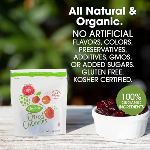 Miniatura 3 de Cherry Bay Orchards Cerezas secas orgánicas (bolsa de 4 onzas) – Cerezas Montmorency totalmente naturales – Cultivadas en Estados Unidos, sin
