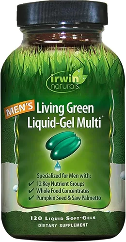 Irwin Naturals Men's Living Green Liquid Gel Multi - 70 nutrientes esenciales, suplementos vitamínicos de espectro completo para hombres, mezcla de