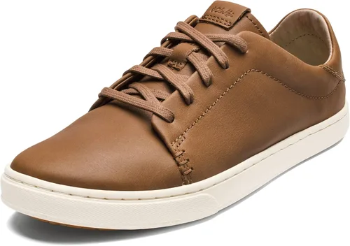 OLUKAI Pehuea Li 'ili - Tenis de cuero para mujer, zapatos casuales para uso diario con tacón caído, suela de goma que no deja marcas, ajuste cómodo
