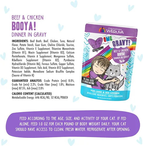 Miniatura 4 de Weruva B.F.F. OMG - Best Feline Friend Oh My Gravy!, Booya! - Alimento para gatos con carne de res y pollo en salsa, bolsa de 2.8 onzas
