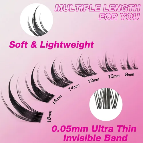 Miniatura 4 de VEYESBEAUTY Kit de Racimos de Pestañas Extensiones de Pestañas Banda Fina e Invisible DIY Pestañas Postizas Individuales Serie de Cinco Segundos