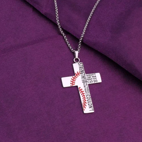 Miniatura 5 de Collar inspirador de cruz de béisbol cristiana, la fuerza no viene de lo que puedes hacer