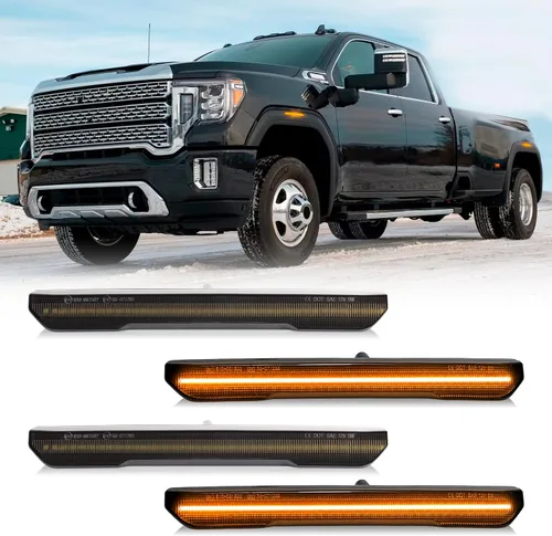 Miniatura 8 de Luces LED de marcador lateral blanco secuencial dinámico para camioneta GMC Sierra 2500HD 3500HD 2020 2021 2022 2023 2024, lámpara reflector