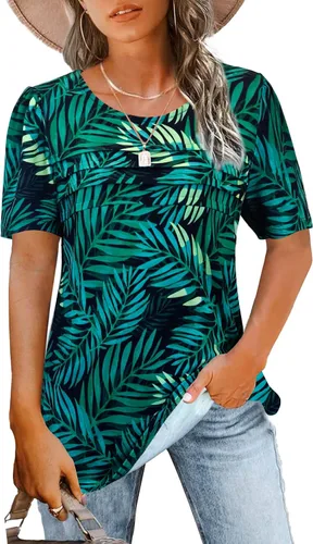 Miniatura 46 de JomeDesign - Camisetas casuales de verano para mujer, manga corta, cuello redondo, manga abullonada
