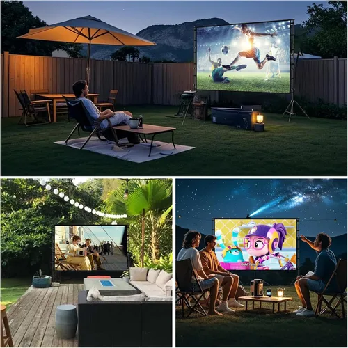 Miniatura 3 de Pantalla de proyector para exteriores con soporte, pantalla de proyector portátil de 120 pulgadas, soporte resistente, altura ajustable, pantalla
