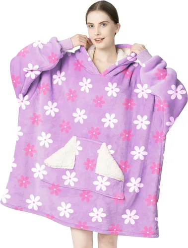 Miniatura 29 de Touchat - Manta con capucha portátil, sudadera con capucha de forro polar sherpa de gran tamaño con bolsillo gigante y mangas para adulto, regalo