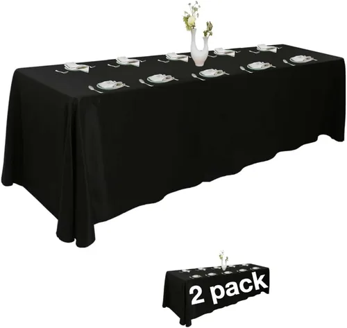 Miniatura 23 de Urby Mantel negro para mesas rectangulares de 6 a 8 pies con capacidad para 6 a 8 personas, manteles de mesa de tela para fiestas de 6 a 8 sillas