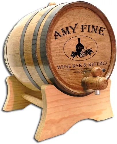 Barril de envejecimiento de roble personalizado de 2 litros (0.6 galones) con soporte, tapón y espita – vino de edad, cócteles, bourbon, whisky,