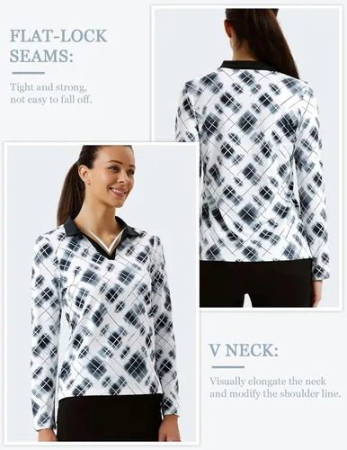 Miniatura 3 de JACK SMITH Polo de golf de manga larga para mujer, cuello en V, atlético, para tenis, absorbe la humedad