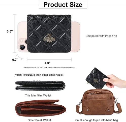 Miniatura 4 de Billetera para mujer, con bloqueo RFID, pequeña, compacta, plegable, de piel auténtica, con bolsillo, mini carteras para mujeres