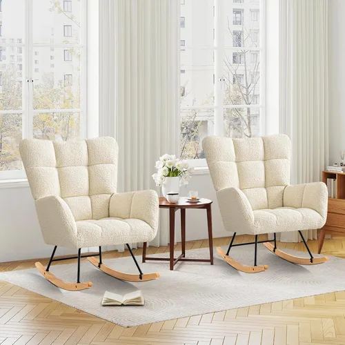 Miniatura 10 de Furniliving - Mecedora tapizada para cuarto de bebé, silla balancín moderna con asiento acolchado, silla de lectura con respaldo alto y cómoda