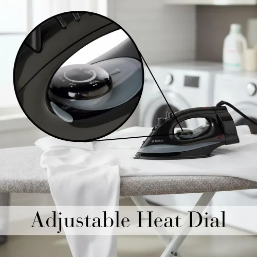 Miniatura 4 de Jerdon Plancha de vapor para ropa, plancha de hotel de 1200 W con cable retráctil de 7 pies, suela antiadherente, doble apagado automático, Negro