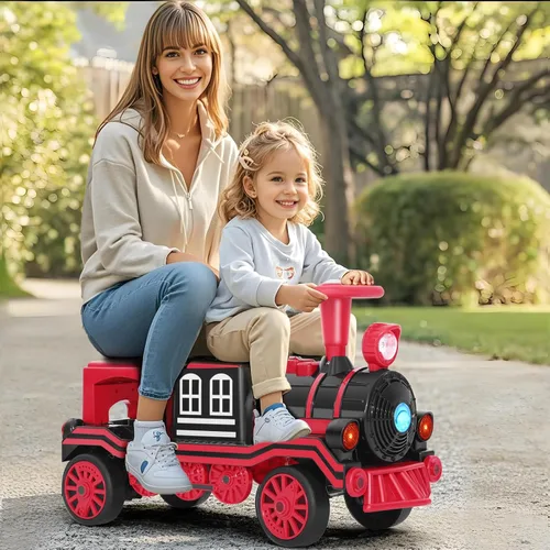 Miniatura 8 de Joyldias - Tren para montar de 2 plazas, juguete de montar de 12 V para niños con música, claxon de tren, luces, velocidad alta/baja