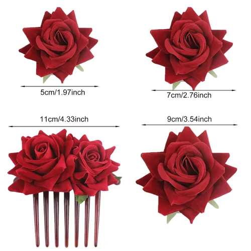 Miniatura 3 de 4 horquillas rosas para mujer, broche de rosa nupcial, pinzas florales para boda, para mujer, niña, fiesta, boda (negro)