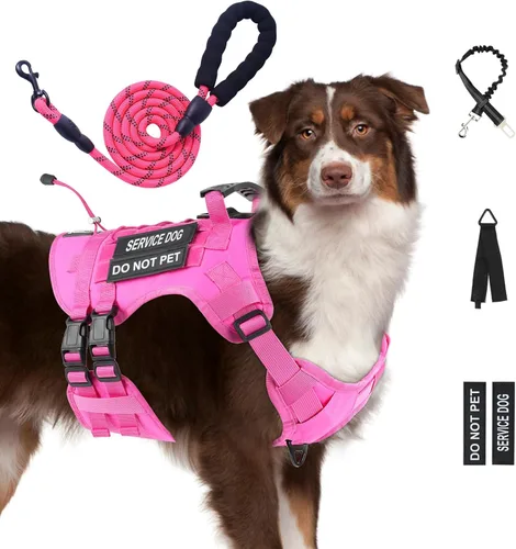 Miniatura 12 de Arnés táctico sin tirones para perros grandes, juego de arnés y correa para perro, Molle a prueba de escapes, arnés ajustable para perro de servicio