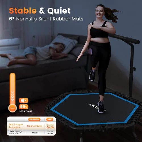 Miniatura 8 de ANCHEER Trampolín de rebote de 50 pulgadas para adultos, mini trampolín plegable 2026 con barra, trampolín de ejercicio para adultos, carga máxima