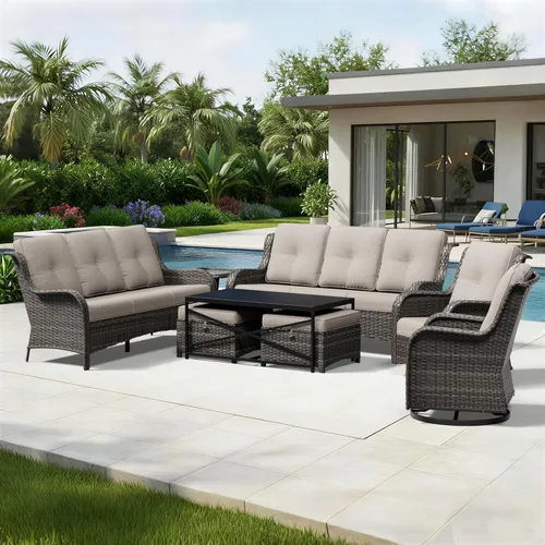 Miniatura 51 de Joyside Juego de sillas de mimbre para patio, juego de 3 piezas de mimbre para exteriores con 2 sillas reposabrazos y 1 mesa auxiliar para terraza