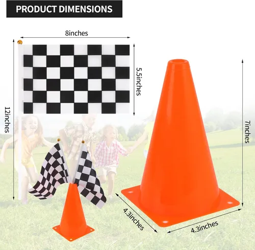 Miniatura 2 de Conos de tráfico mini (con agujero en la parte superior) con banderas de carreras a cuadros, conos de seguridad deportivos para conos de fútbol