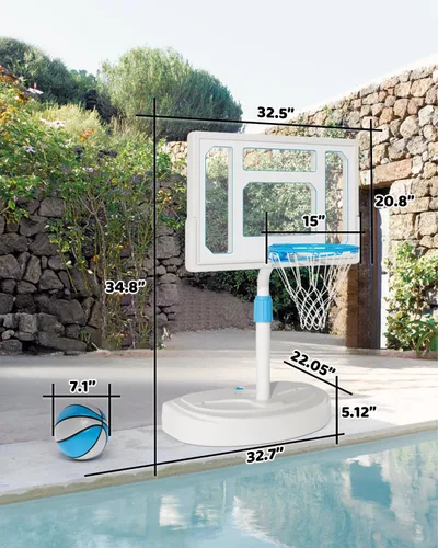 Miniatura 6 de Pool Basketball Hoop, Adjustable Swimming Pool Basketball Goal, Stainless Steel Poolside Hoop with 32" Shatterproof Backboard, Portable Poolside