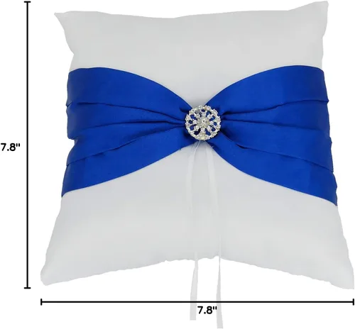 Miniatura 2 de he andi 7.8 "Satén Artificial Diamante Decoración Anillo de Bodas Cojinete Almohada (azul)