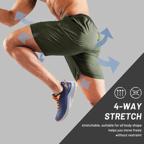 Miniatura 6 de MIER - Pantalones cortos de correr para hombre, de secado rápido, con bolsillo con cremallera, cintura elástica, pantalones cortos atléticos