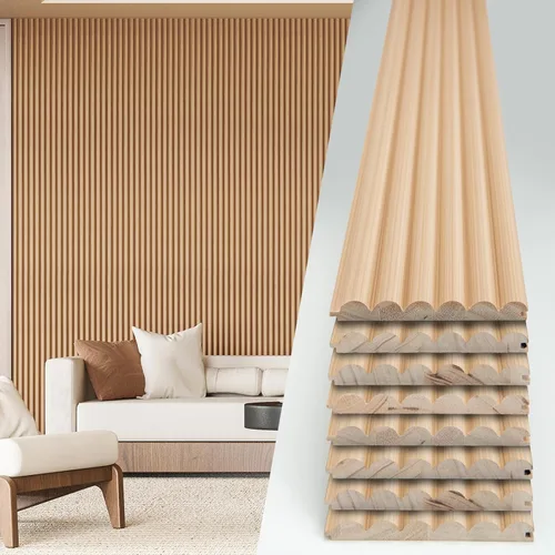 Miniatura 25 de Art3d Paneles de pared de madera de listones para decoración de interiores y techos, paquete de 4 piezas + 1 moldura final, tamaño 108 x 5.7 Roble