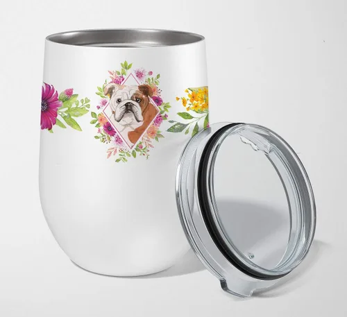 Miniatura 54 de Caroline's Treasures CK4110TBL12 Afghan Hound Pink Flowers - Vaso de vino aislado de acero inoxidable de 12 onzas con tapa, bonita taza de viaje