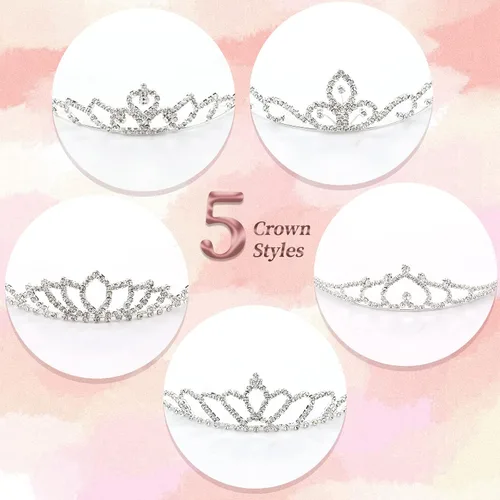 Miniatura 4 de Cinaci Paquete de 5 diademas de metal plateado con diamantes de imitación brillantes y brillantes, coronas para el cabello, tiaras, accesorios