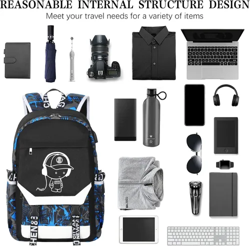 Miniatura 5 de Mochila escolar para niños, mochila estampada para adolescentes, mochila escolar grande de anime, mochila reflectante al aire libre. Mochila