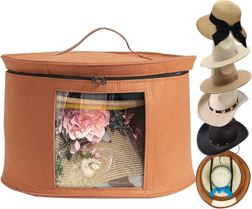 Miniatura 11 de Caja de Almacenamiento de Sombreros, Cajas de Sombreros para Almacenamiento de Mujeres, Soporte de Sombreros Vaqueros para Viajes, Estuche Portador