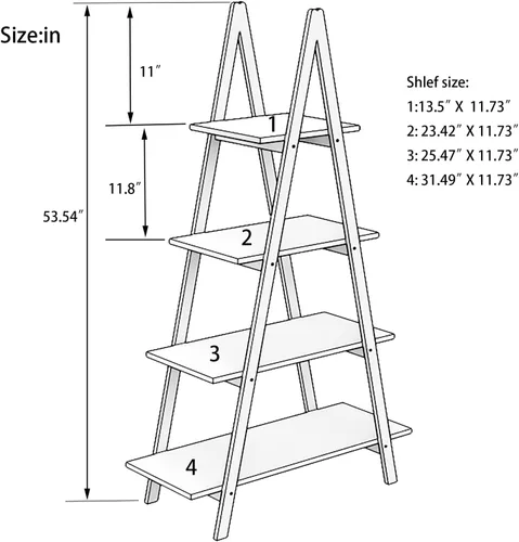 Miniatura 2 de Estantería de escalera blanca de 4 niveles, estantería de escalera de madera con marco en A, estantería moderna inclinada para sala de estar