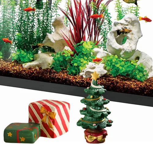 Miniatura 2 de Adornos de acuario de Navidad Decoración de pecera Árbol de Navidad Caja de regalo de dibujos animados Serie de Navidad Decoración de paisajismo