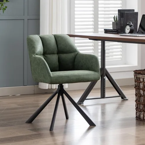 Silla de oficina en casa con brazo, cómoda silla de escritorio sin ruedas, silla tapizada de cuero para computadora, silla giratoria para