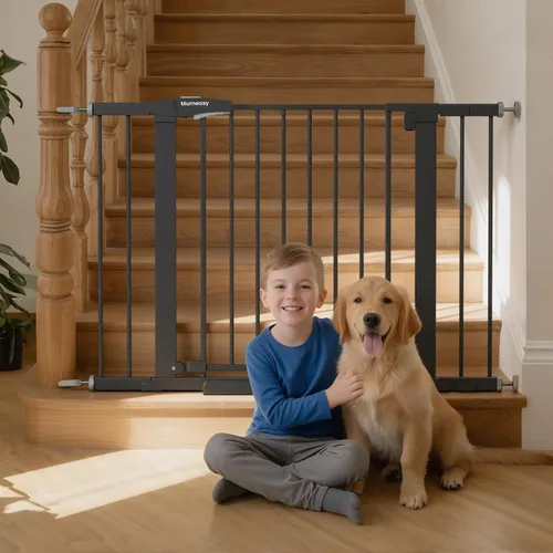Puerta de bebé para escaleras, puerta de perro de cierre automático de 26 a 40 pulgadas para puertas, puerta infantil montada a presión con puerta