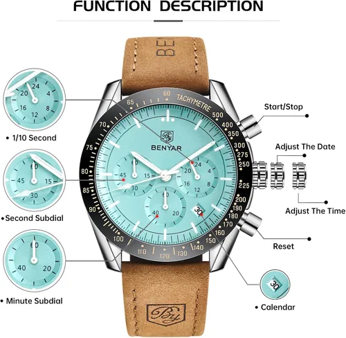 Miniatura 5 de BY BENYAR Reloj de pulsera para hombre Tienda analógico, relojes para hombre, negocios, trabajo, impermeable, cronógrafo, para hombre, moda