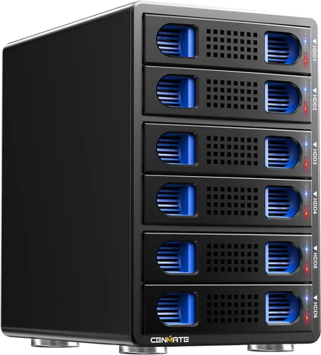 Miniatura 12 de CENMATE Caja de disco duro de 4 bahías con ventilador de enfriamiento para HDD/SSD SATA de 2.5/3.5" con cable USB A/C 3.0, Caja de disco duro sin