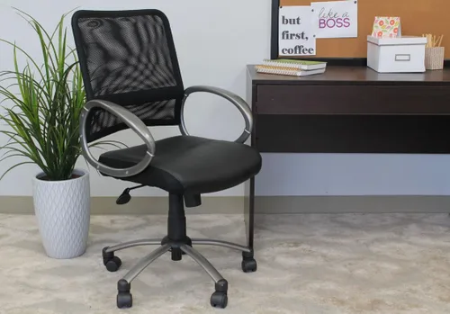 Miniatura 3 de Boss Office Products Silla de trabajo con respaldo de malla con acabado de peltre en negro