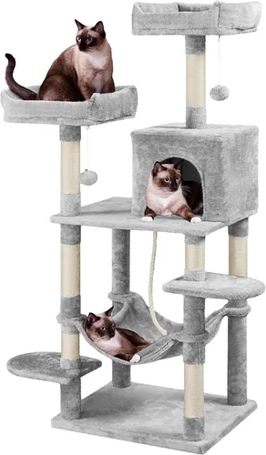 Miniatura 10 de Yaheetech Árbol para gatos de 59 pulgadas con postes rascadores, centro de actividades para escaladores con condominio y dispositivo antivolcado