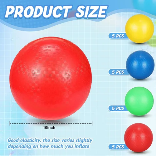 Miniatura 2 de Jerify Paquete de 20 bolas de dodgeballs grandes de 10 pulgadas, bolas coloridas para juegos infantiles, bolas inflables de rebote, bolas de juego