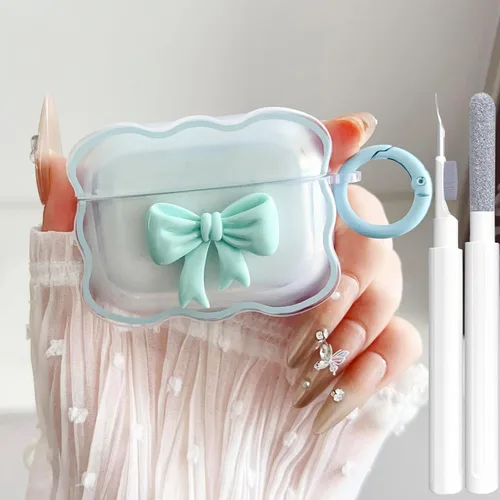 Miniatura 17 de Bonita funda transparente para AirPods Pro 2/1 Gen, diseño de lazo 3D femenino, funda protectora y a prueba de golpes de TPU suave Kawaii para Apple