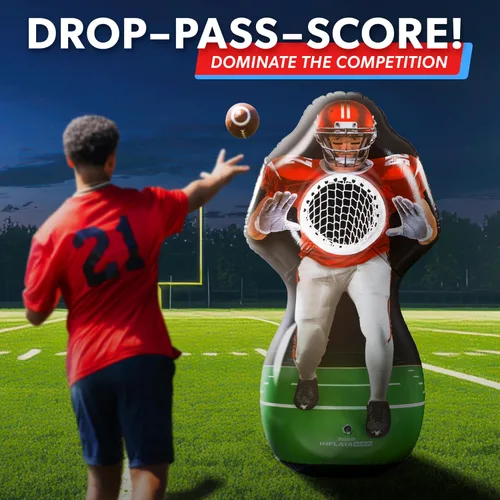 Miniatura 2 de GoSports Inflataman Football Challenge - Incluye 4 balones de fútbol de goma, bomba de balón y marcador - Juego inflable de lanzamiento