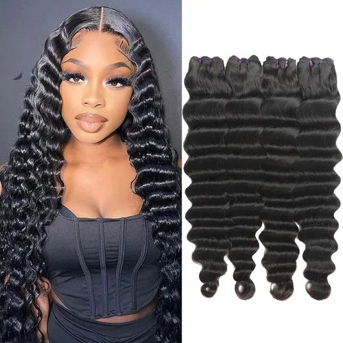 Miniatura 11 de Paquetes de cabello brasileño suelto de onda profunda con cierre, 3 paquetes y cierre de cabello humano de 10, 12, 14+10 pulgadas, 100% sin