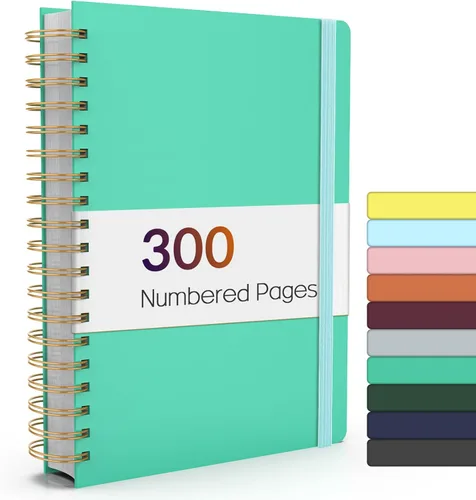 Miniatura 25 de Forvencer Cuaderno rayado en espiral con 300 páginas numeradas, diarios gruesos A5 para escribir con papel de 3.53 oz/m², cuadernos de tapa dura