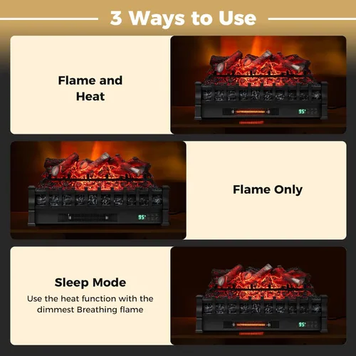 Miniatura 7 de ORALNER Inserto de Chimenea Eléctrica WiFi de 26", Calentador de Troncos, Cuarzo Infrarrojo con Sonido Crepitante, Control Remoto, Temporizador 8H